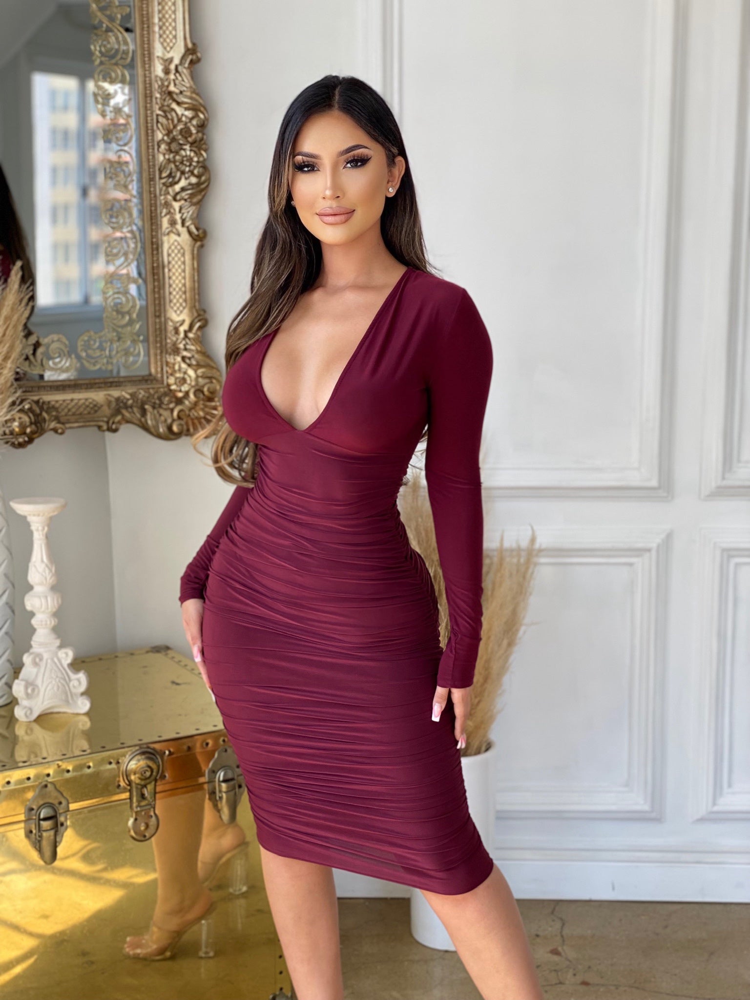 Elena Dress-Burgundy