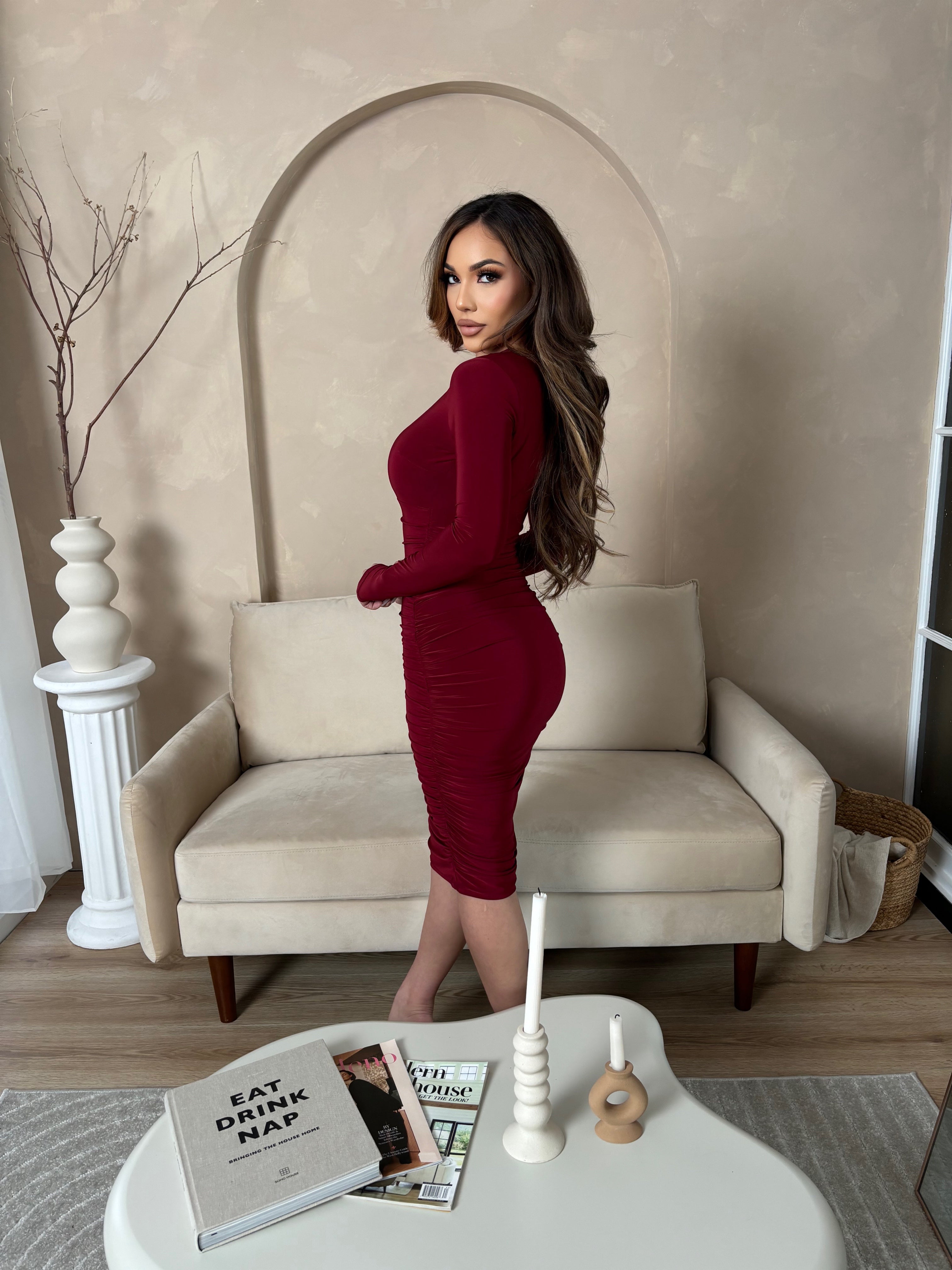 Elena Dress-Burgundy